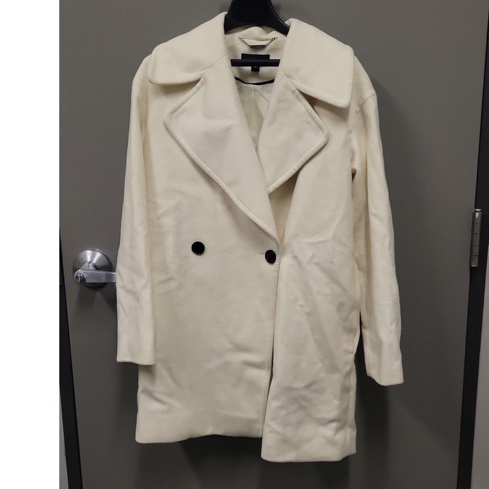 Worthington Women Cream Wool Blend Double Breasted Peacoat Jacket Size M